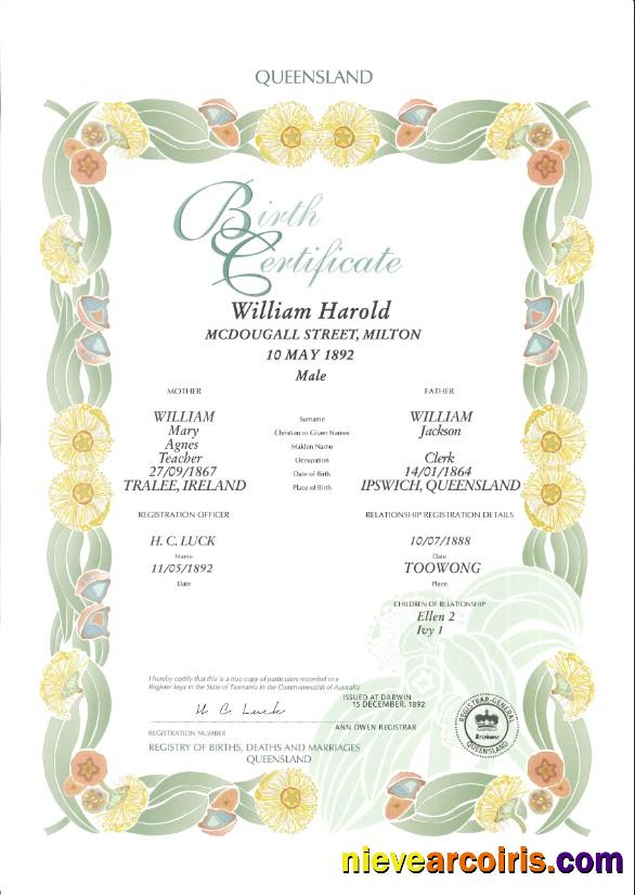 Australia Queensland decorative (commemorative) birth certificate